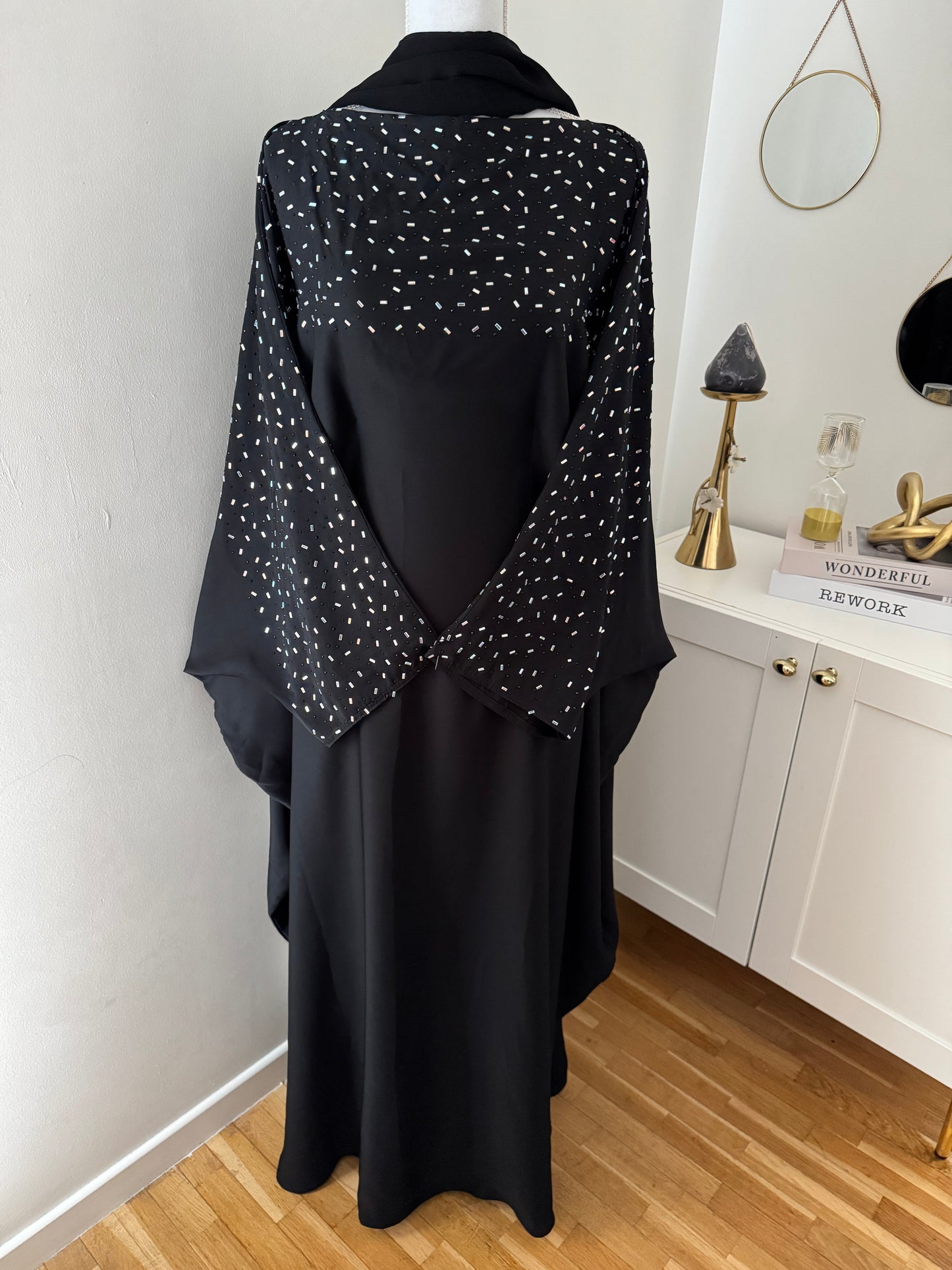 Abaya farasha noir perlé